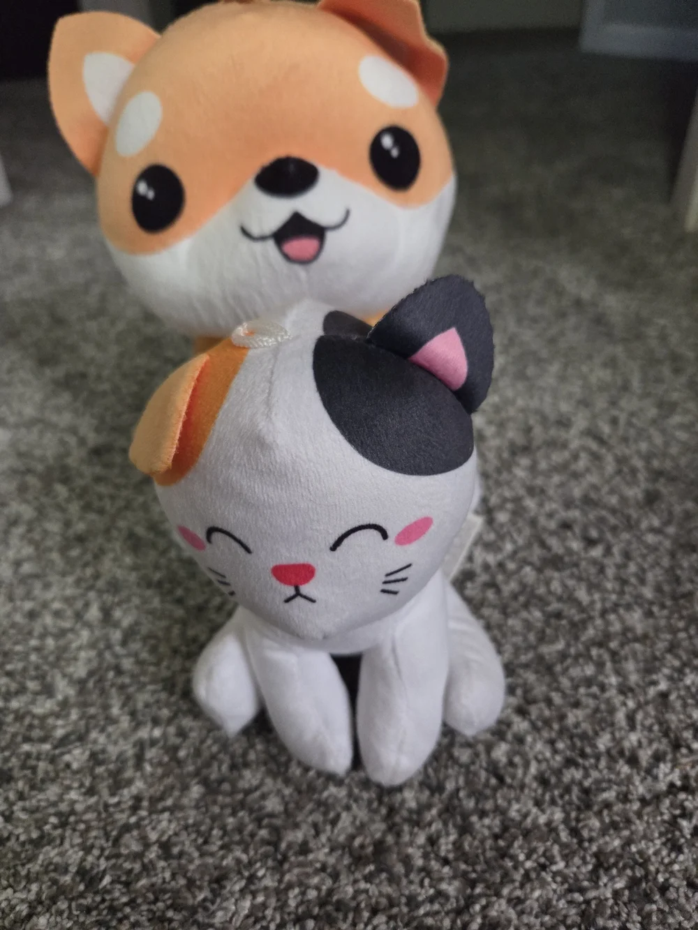 LOT OF 2 - Kawaii KUTIES - Kitty Cat & Shibu Inu Plush Toys EUC